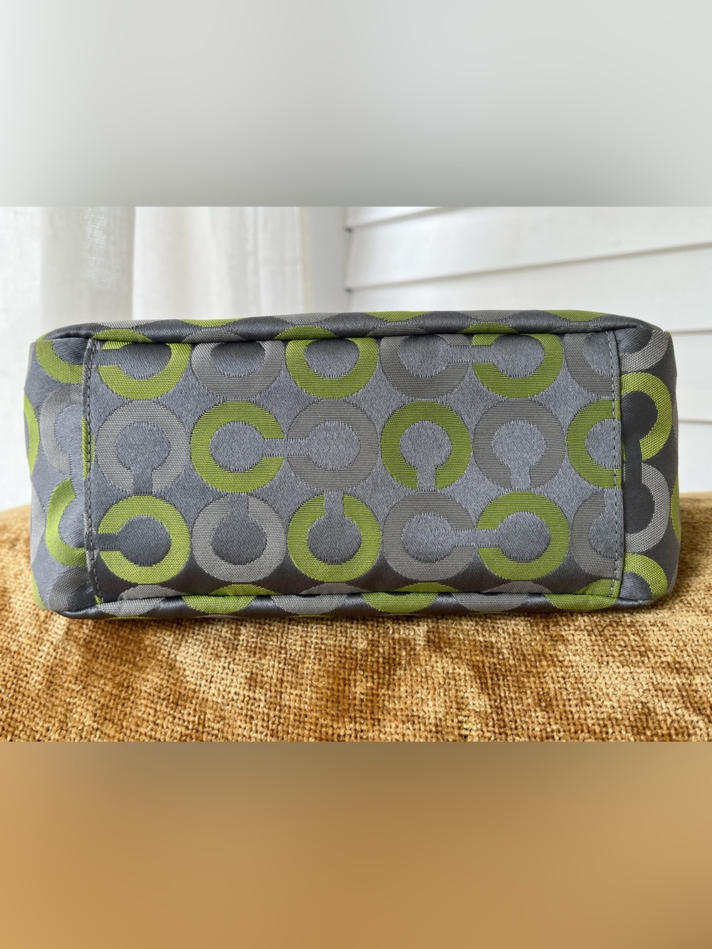 Coach Op Art Gray 🩶💚 Lime Signature Jacquard Mini Shoulder Bag Y2K, EUC - Picture 12 of 13